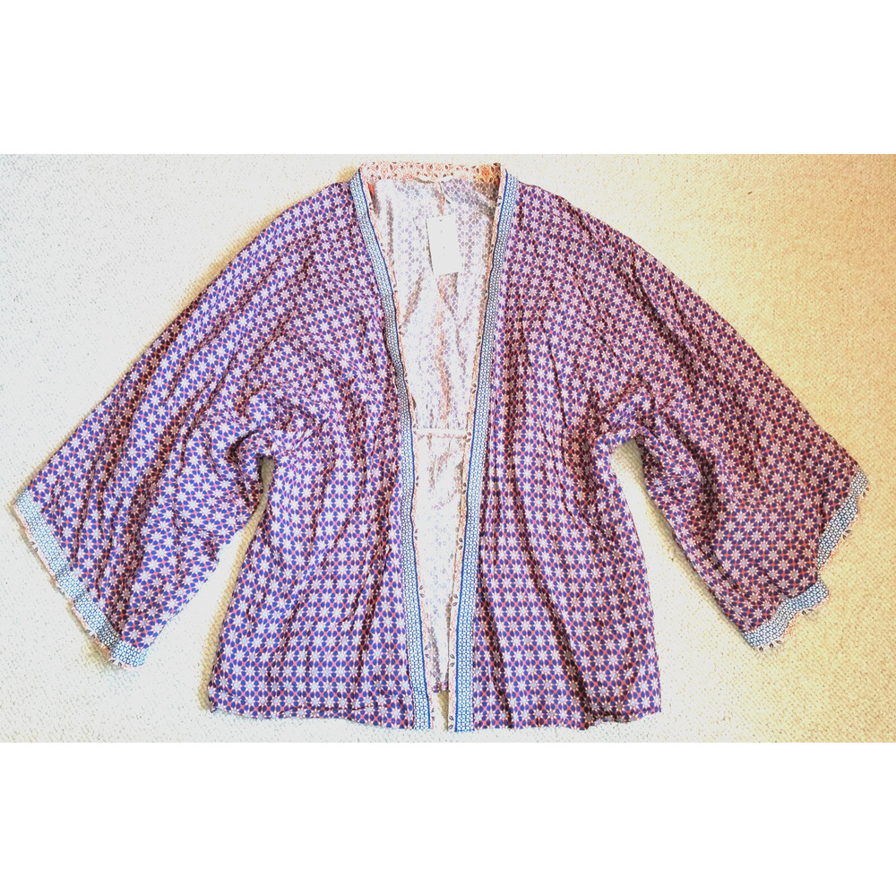 NWT Womens Jacket-SIM & SAM-"peach" patterned lightweight open front kimono-S/M